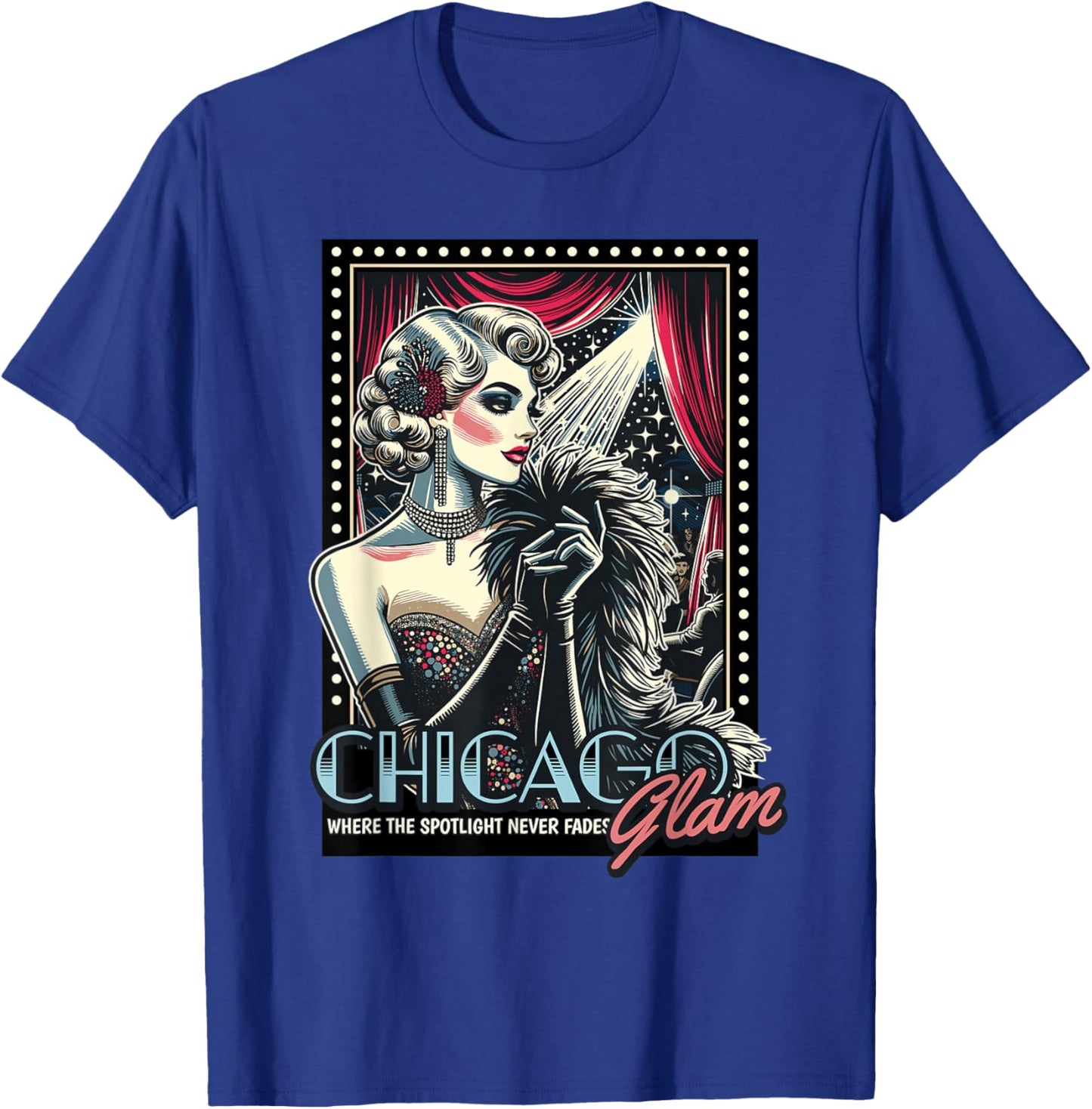 Chicago Glam – Retro Actress Spotlight Design T-Shirt - T-Shirt | Royal