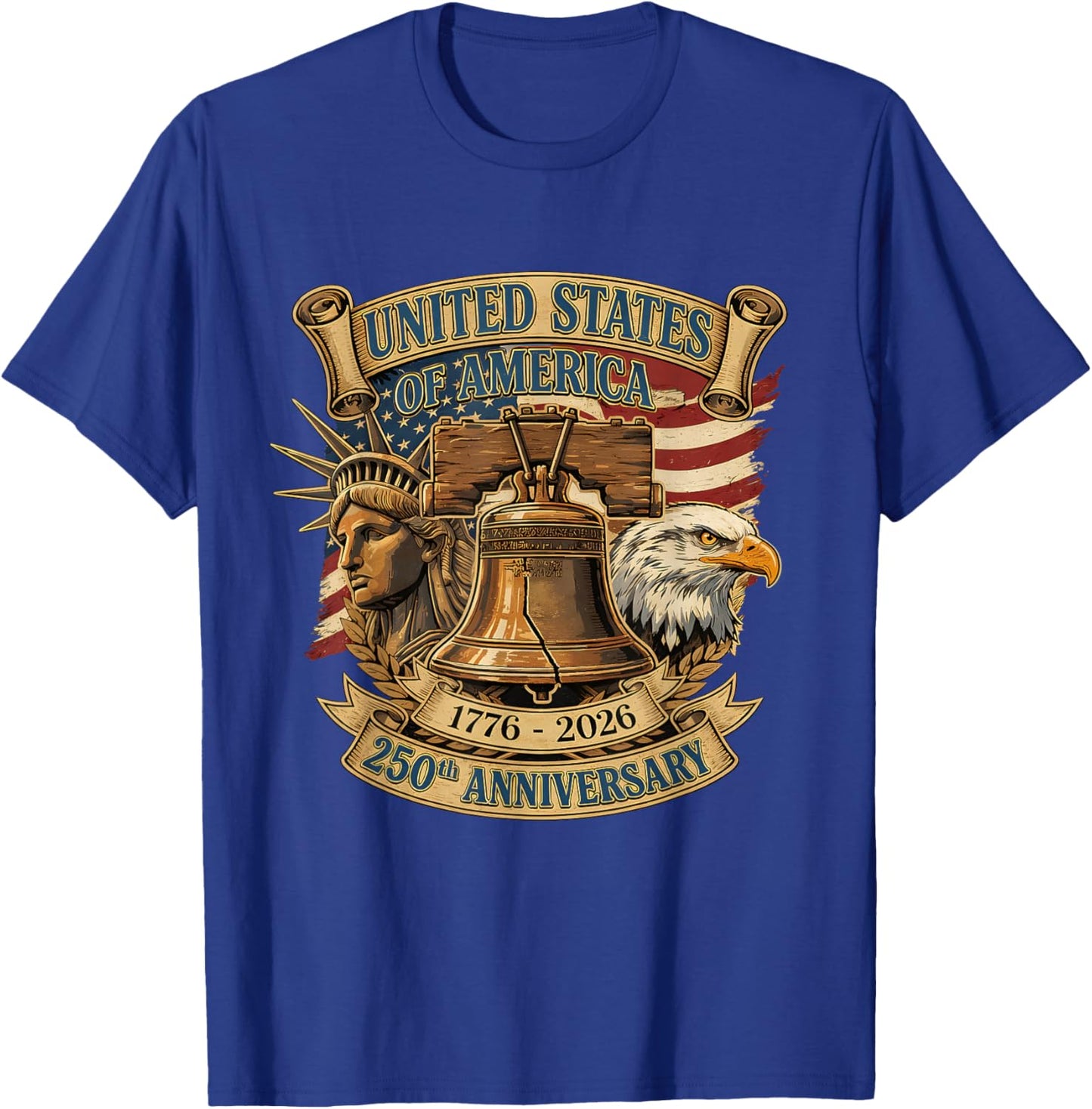 Patriotic Eagle and Flag 250 Years American 4th of July Kids T-Shirt - T-Shirt | Royal