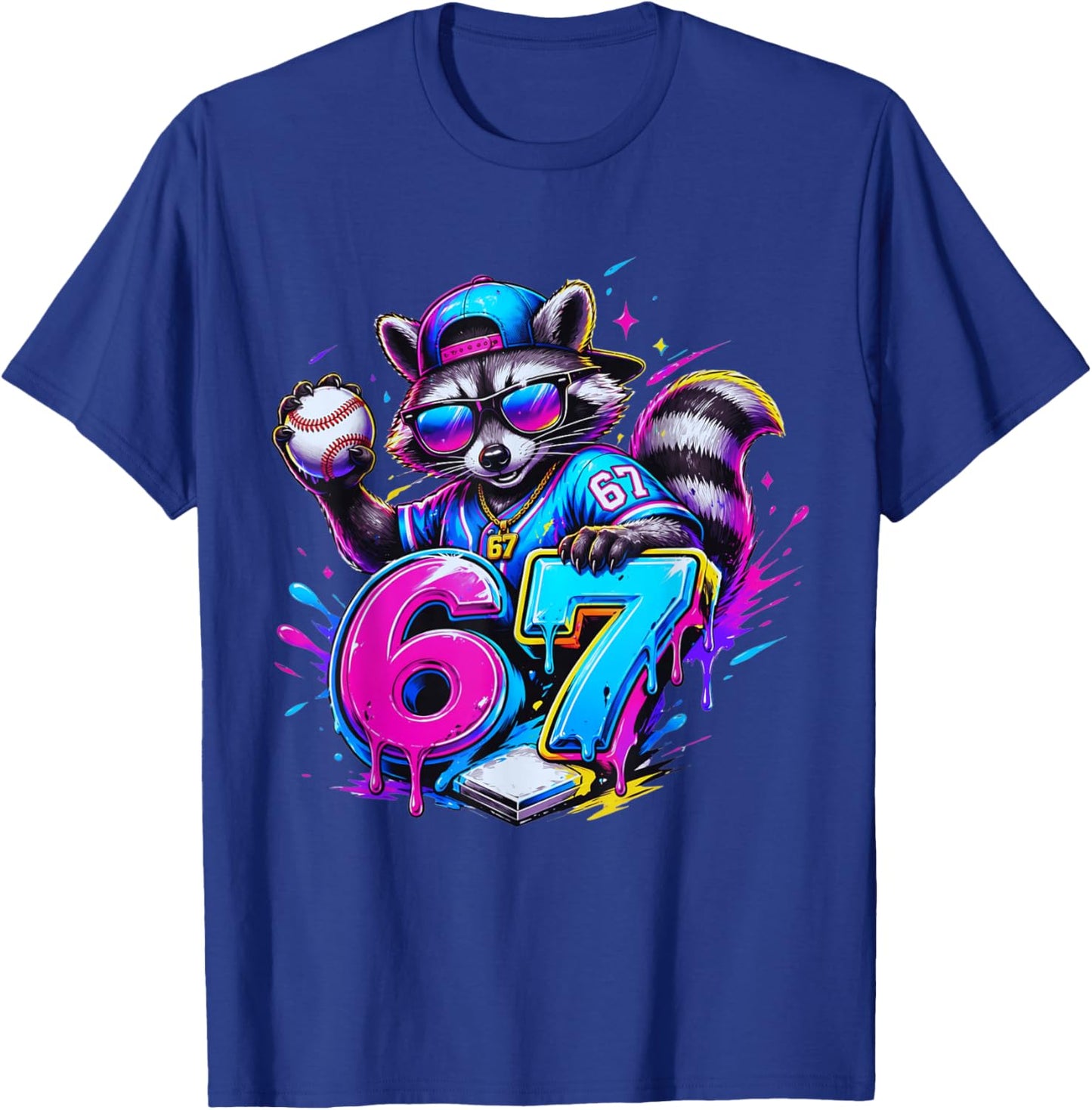 67 Funny Dabbing Raccoon Baseball Dripping Ice Cream Meme T-Shirt - T-Shirt | Royal
