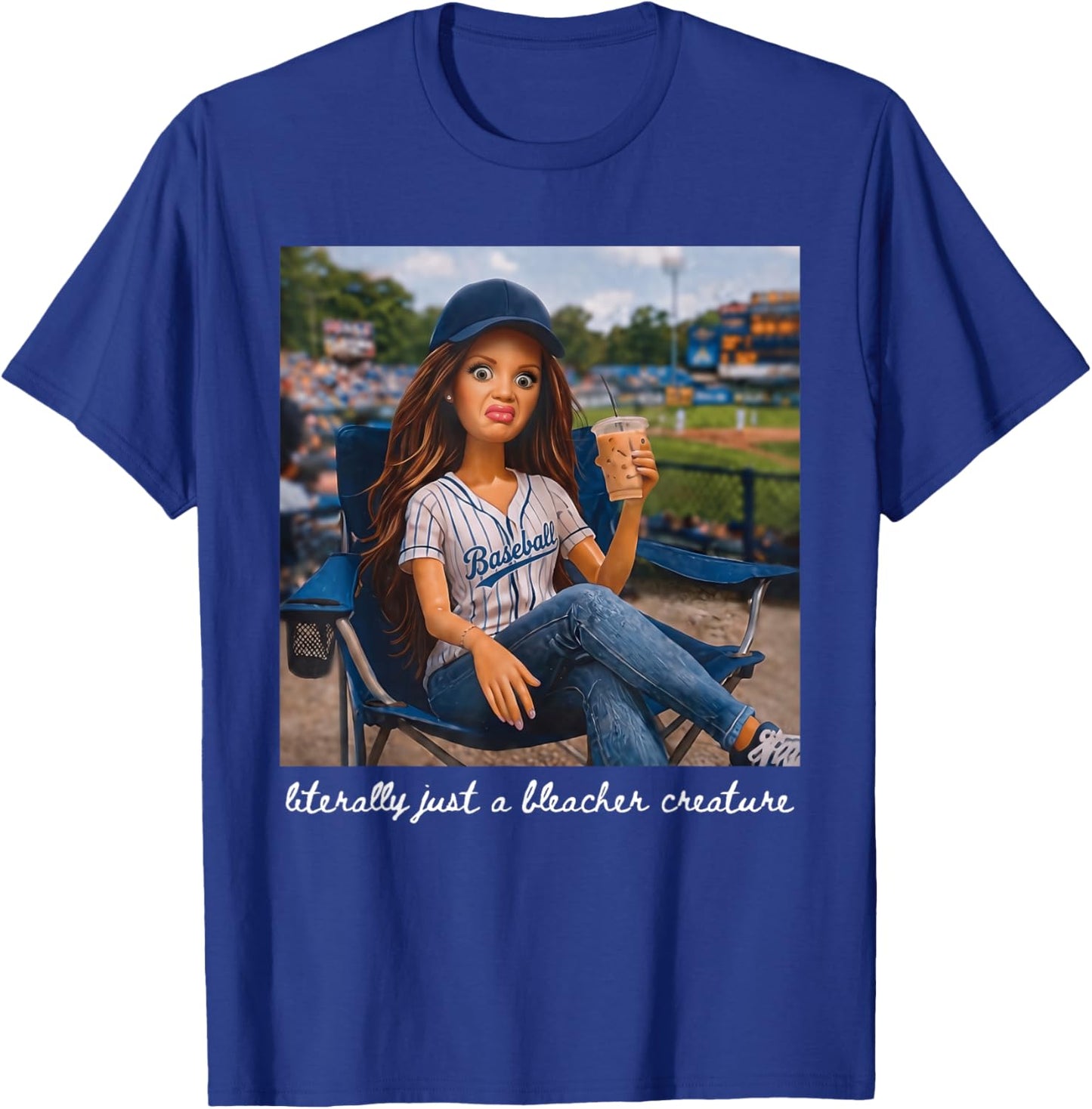 Literally Just A Bleacher Creature Funny Doll Face Meme T-Shirt - T-Shirt | Royal