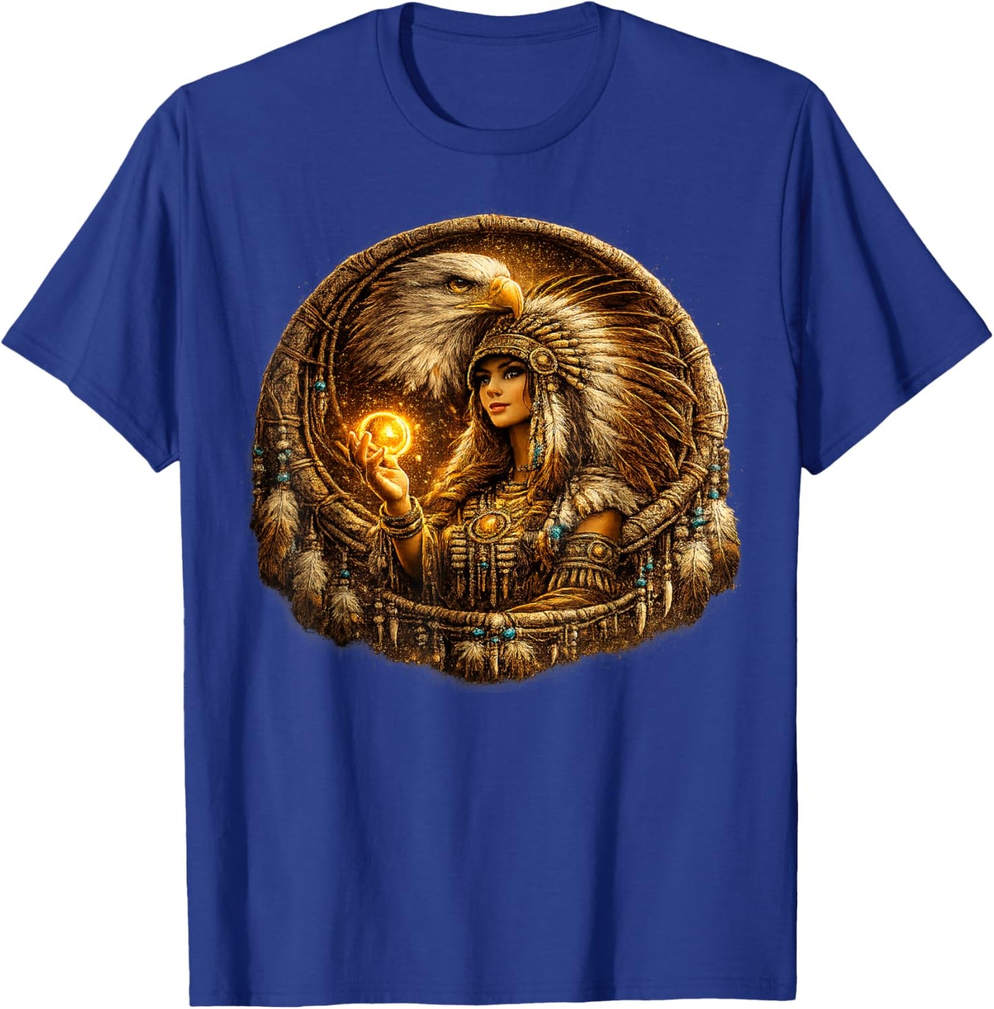 Indian Native American Woman with White Eagle Vitage Gifts T-Shirt - T-Shirt | Royal
