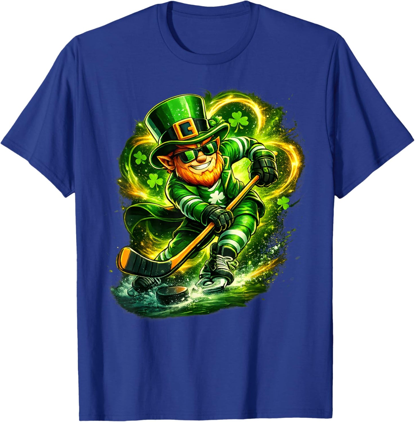 St Patricks Day Leprechaun Playing Hockey Sport Men Boys T-Shirt - T-Shirt | Royal