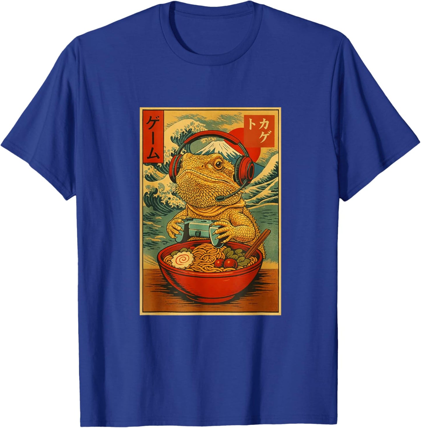 Bearded Dragon Gaming Ramen Ukiyo-e Great Wave Retro Art T-Shirt - T-Shirt | Royal