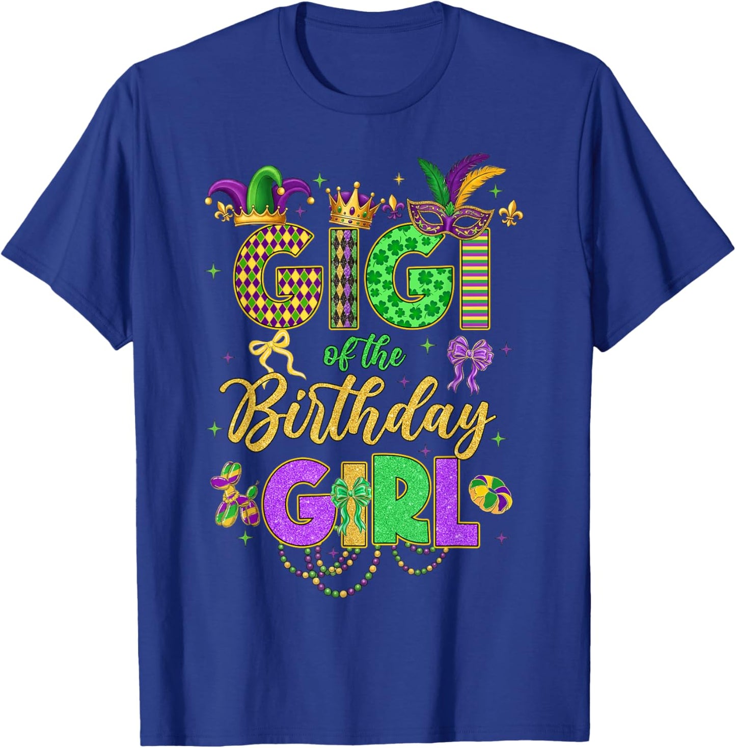 Gigi of The Birthday Girl Coquette Bow Mardi Gras Party T-Shirt - T-Shirt | Royal