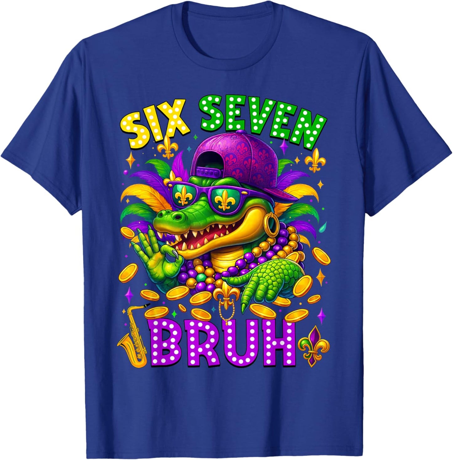 Mardi Gras Six Seven Bruh Mardigator Alligator 6 7 Meme Boy T-Shirt - T-Shirt | Royal