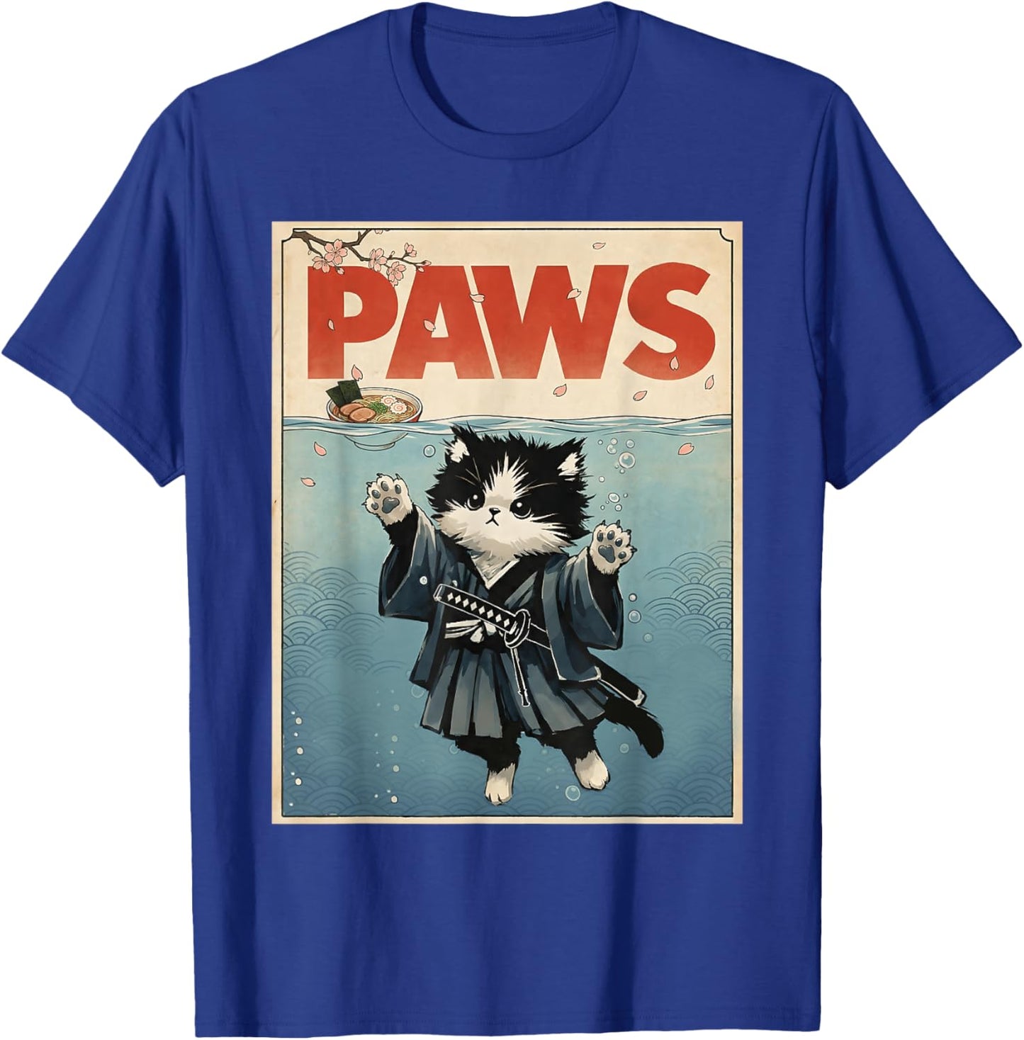 Retro Cat Samurai Ramen Lover Japanese Funny Cat T-Shirt - T-Shirt | Royal