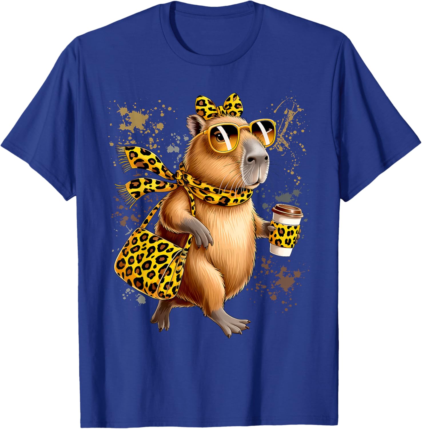 Fashion Funny Leopard Capybara Coffee Cute Women Girls T-Shirt - T-Shirt | Royal