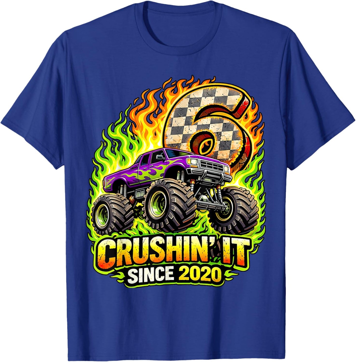 Birthday Monster Truck 6 Year Old Boys 6th Party Born 2020 T-Shirt - T-Shirt | Royal