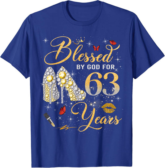 Blessed by God for 63 Years Old Women 63rd Birthday Queen T-Shirt - T-Shirt | Royal