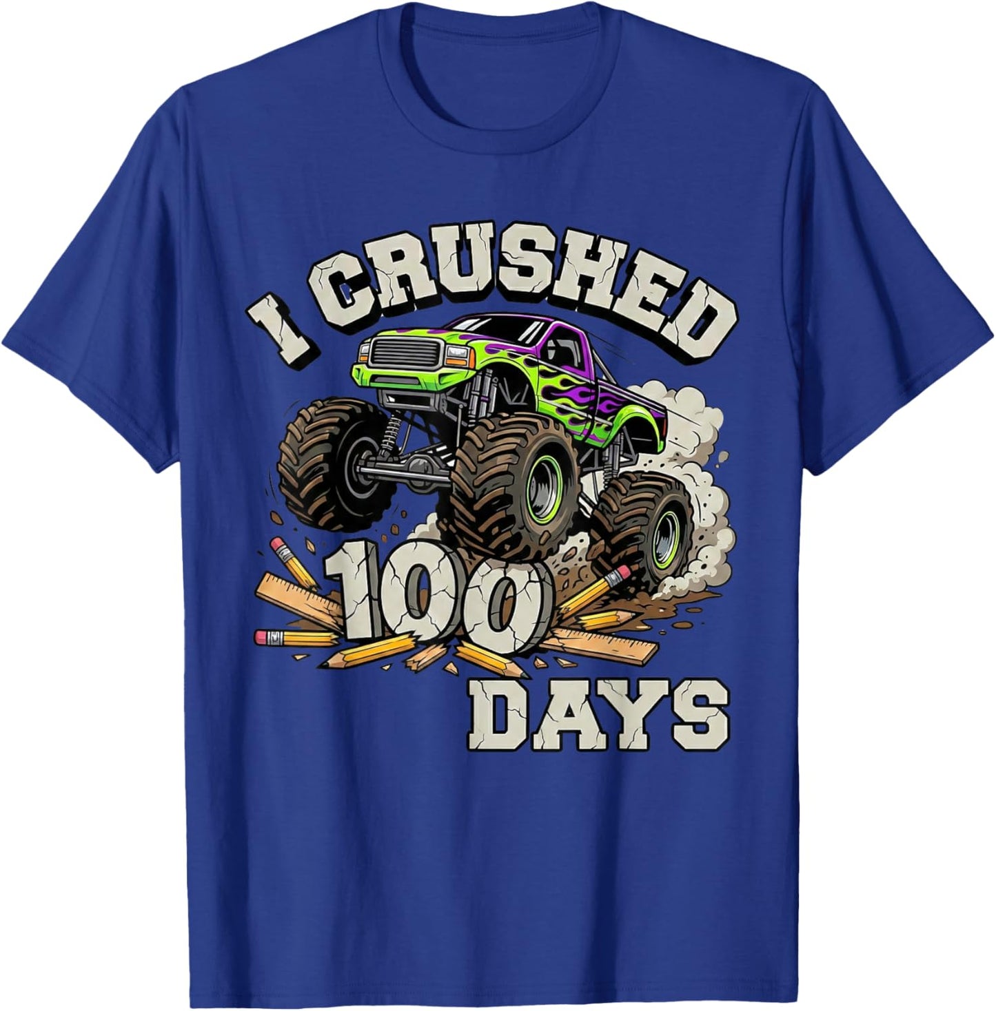 I Crushed 100 Days of School Boys Girls Truck 100th Day T-Shirt - T-Shirt | Royal