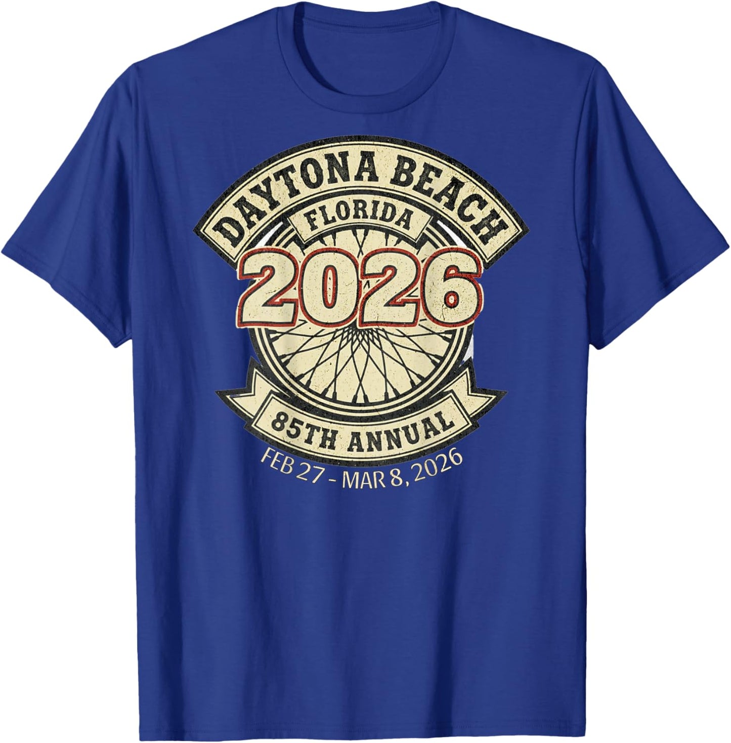 2026 Daytona Beach, Florida, 85th Anniversary Art On Back T-Shirt - T-Shirt | Royal