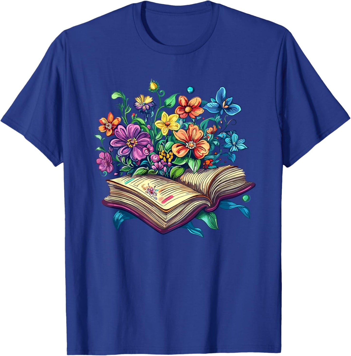 Enchanted Open Book with Blooming Flowers T-Shirt - T-Shirt | Royal