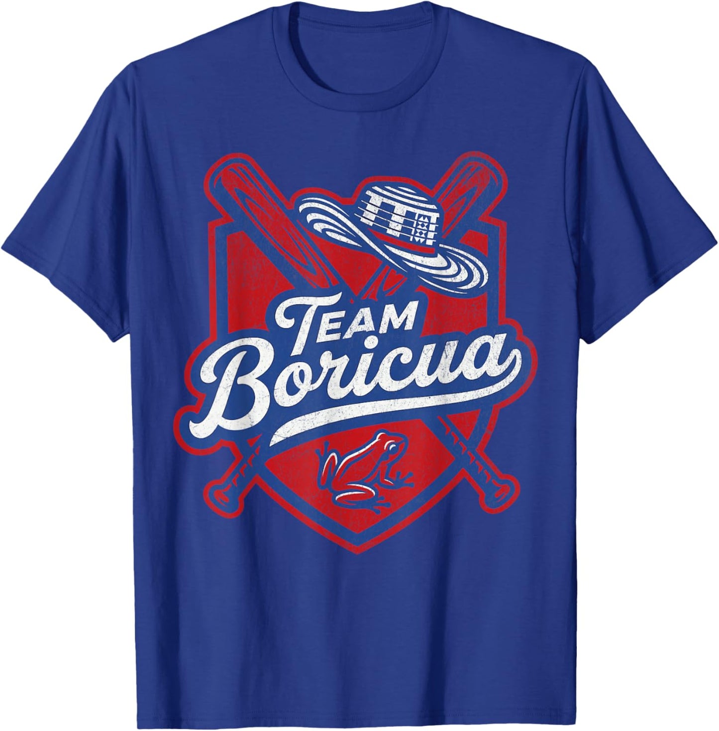 Team Boricua Puerto Rico Baseball Coqui Frog Pava Hat Fan T-Shirt - T-Shirt | Royal