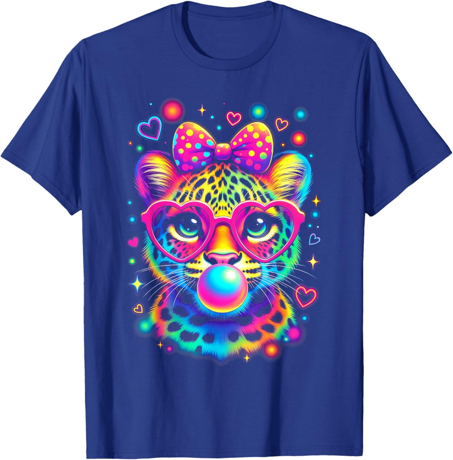 Leopard Glasses Blowing Bubble Gum 100 Day of School Kids T-Shirt - T-Shirt | Royal