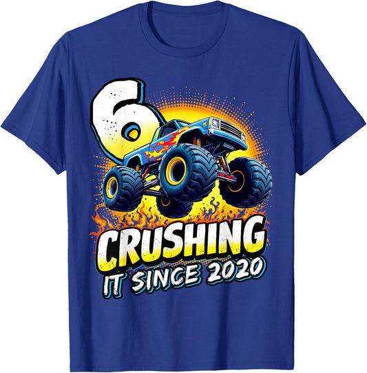 Birthday Monster Truck 6 Year Old Boys 6th Party Born 2020 T-Shirt - T-Shirt | Royal