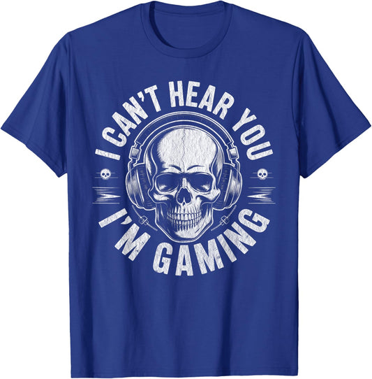 Funny Skull Can't Hear You I'm Gaming Boys Teens Men T-Shirt - T-Shirt | Royal