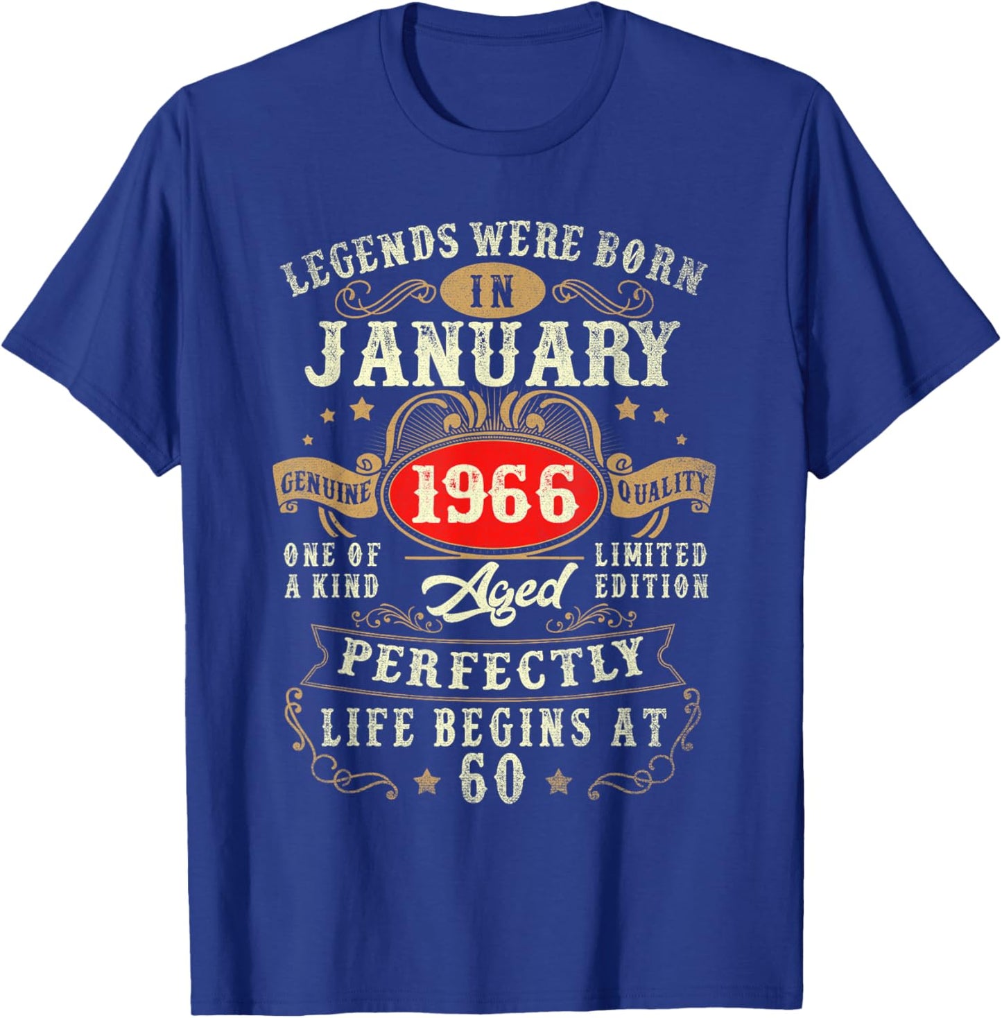 60 Year Old Vintage Made in January 1966 60th Birthday Men T-Shirt - T-Shirt | Royal