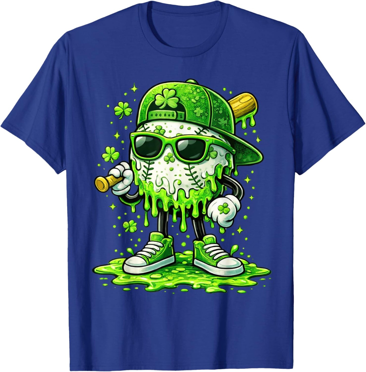 St Patricks Day Baseball Ice Cream Drip Shamrock Kids Boys T-Shirt - T-Shirt | Royal