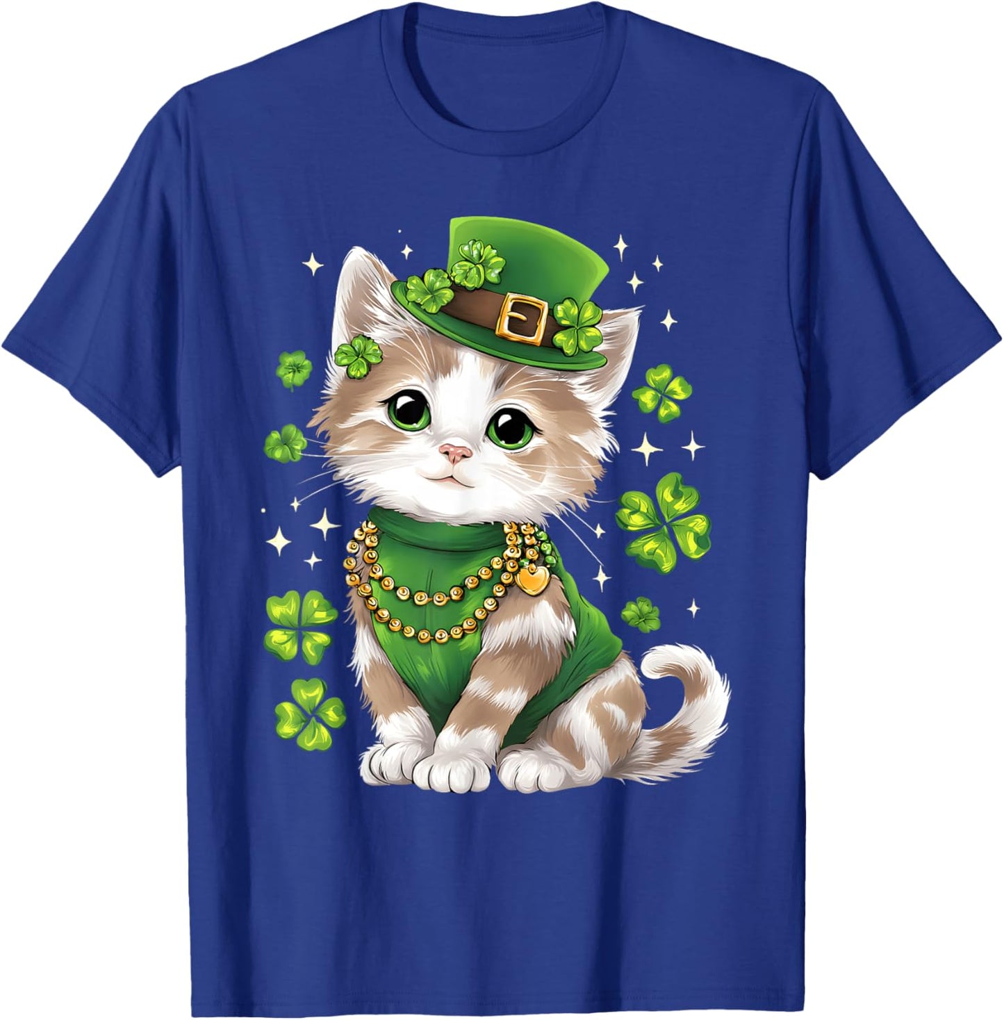 St Patricks Day Cat Leprechaun Hat Shamrock Saint Pattys Day T-Shirt - T-Shirt | Royal