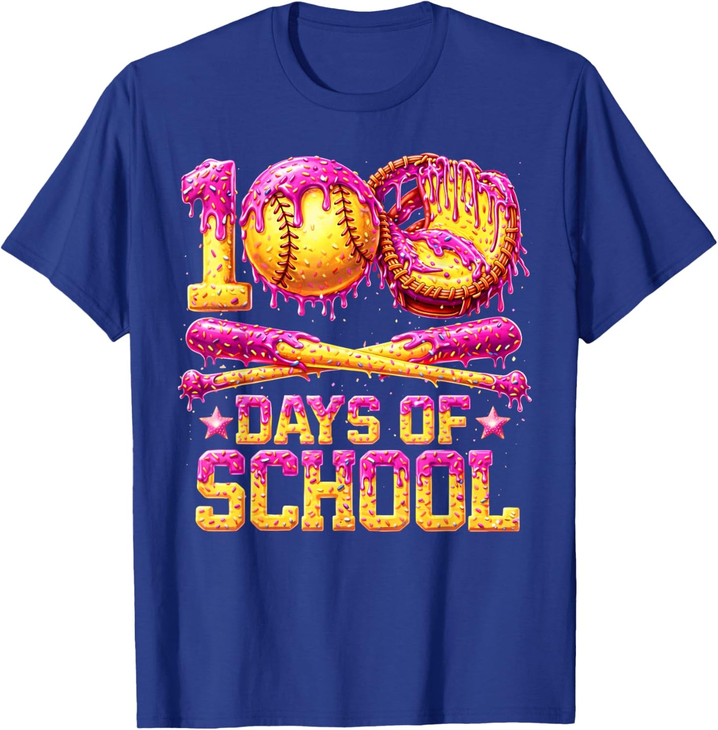 100 Drippy Days of School Softball Ice Cream 100th Day Boys T-Shirt - T-Shirt | Royal