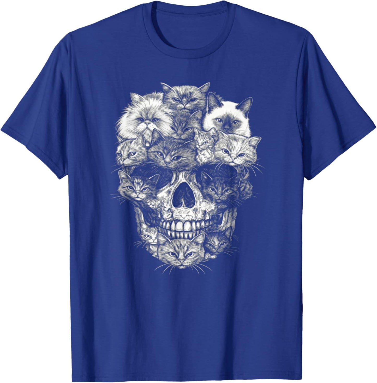 A Skull But It's Cats Kitty Skeleton Halloween Cat Skull T-Shirt - T-Shirt | Royal