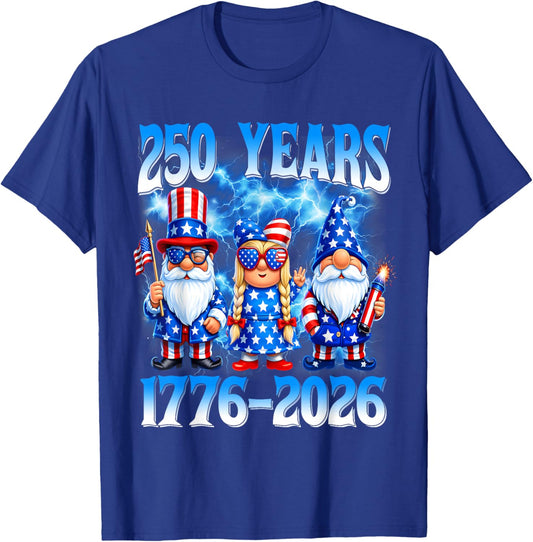 250 Year American 1776 2026 250th Gnomes Patriotic 4th July T-Shirt - T-Shirt | Royal