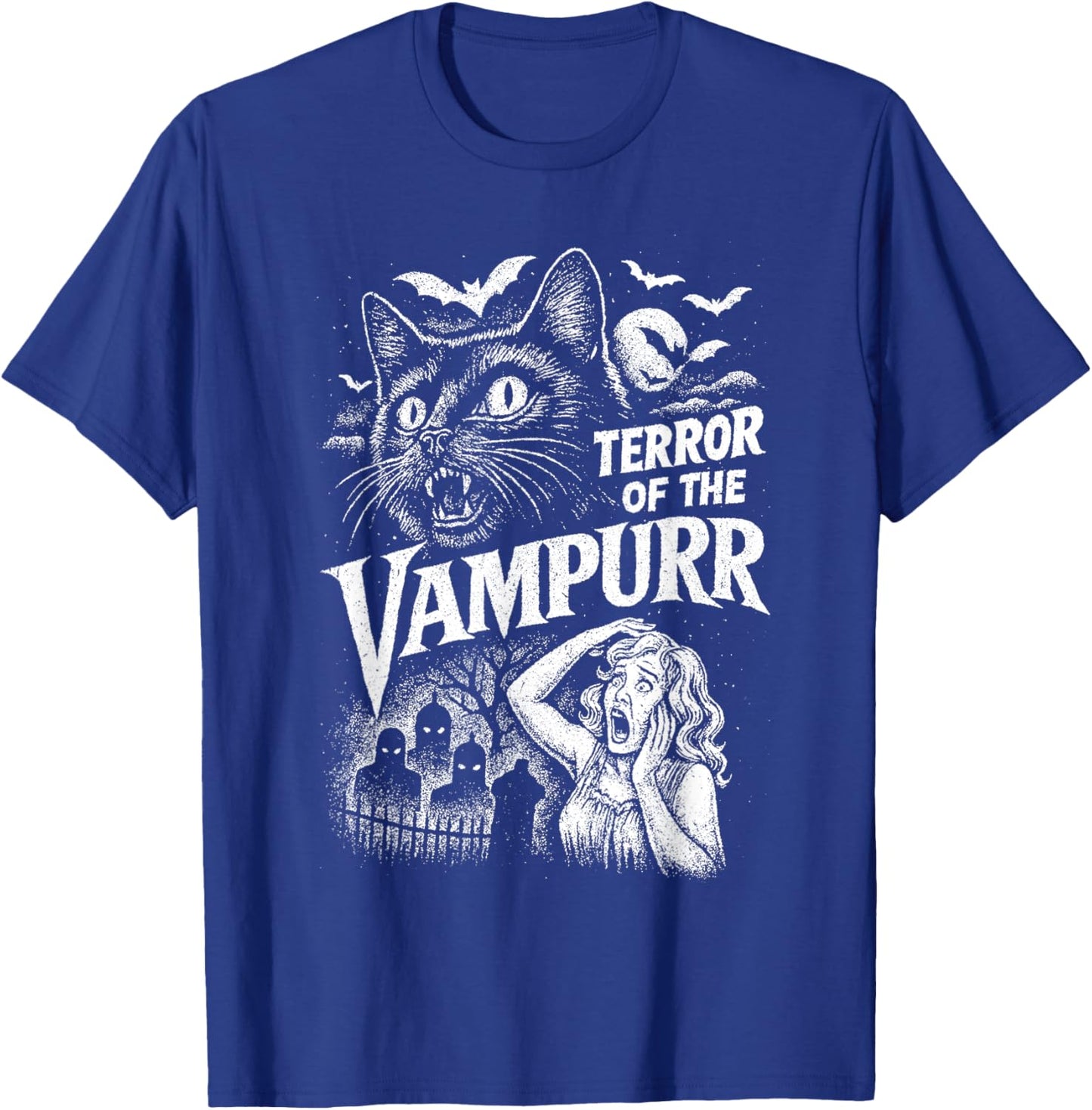 Terror of The Vampurr Halloween Cat Vintage Movie Spooky T-Shirt - T-Shirt | Royal
