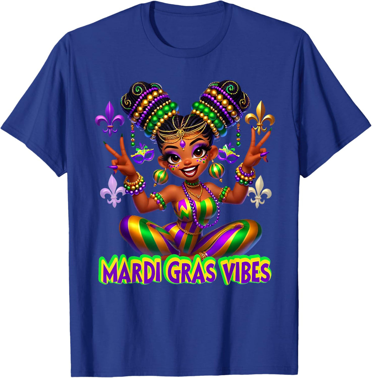 Mardi Gras Vibes Carnival New Orleans Beads Fleur De Lis T-Shirt - T-Shirt | Royal