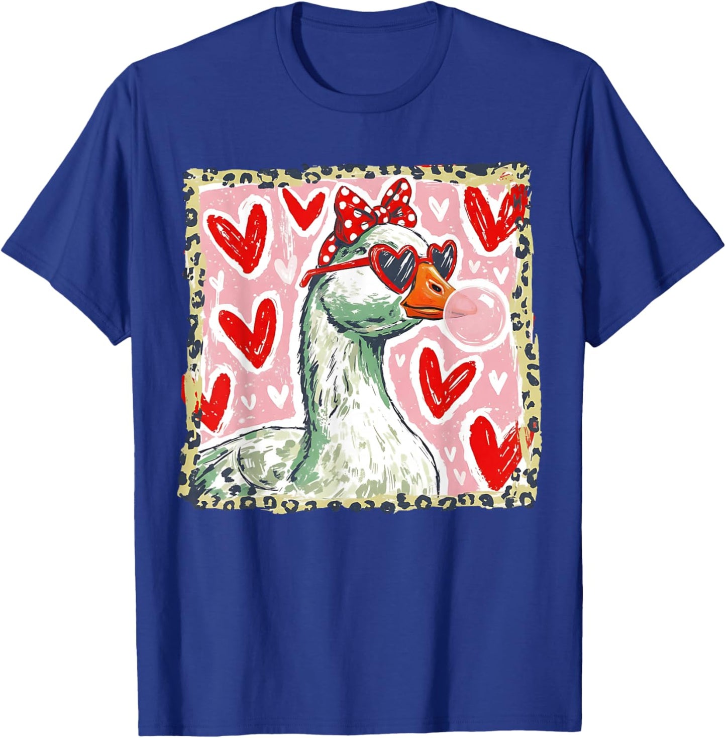 Valentine Geese Funny Love Hearts Heart Sunglasses Bubblegum T-Shirt - T-Shirt | Royal