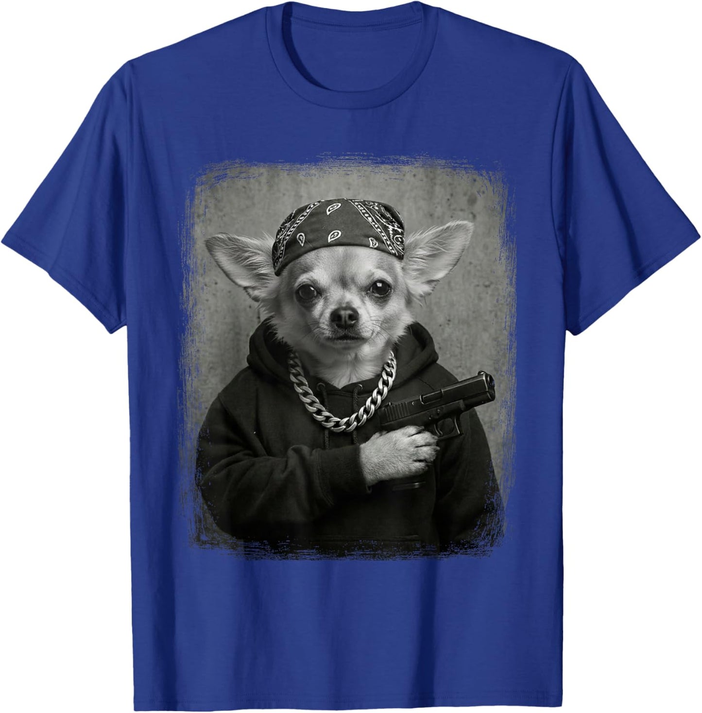 Street Style Chihuahua Dog Gangster Bandana & Chain Funny T-Shirt - T-Shirt | Royal