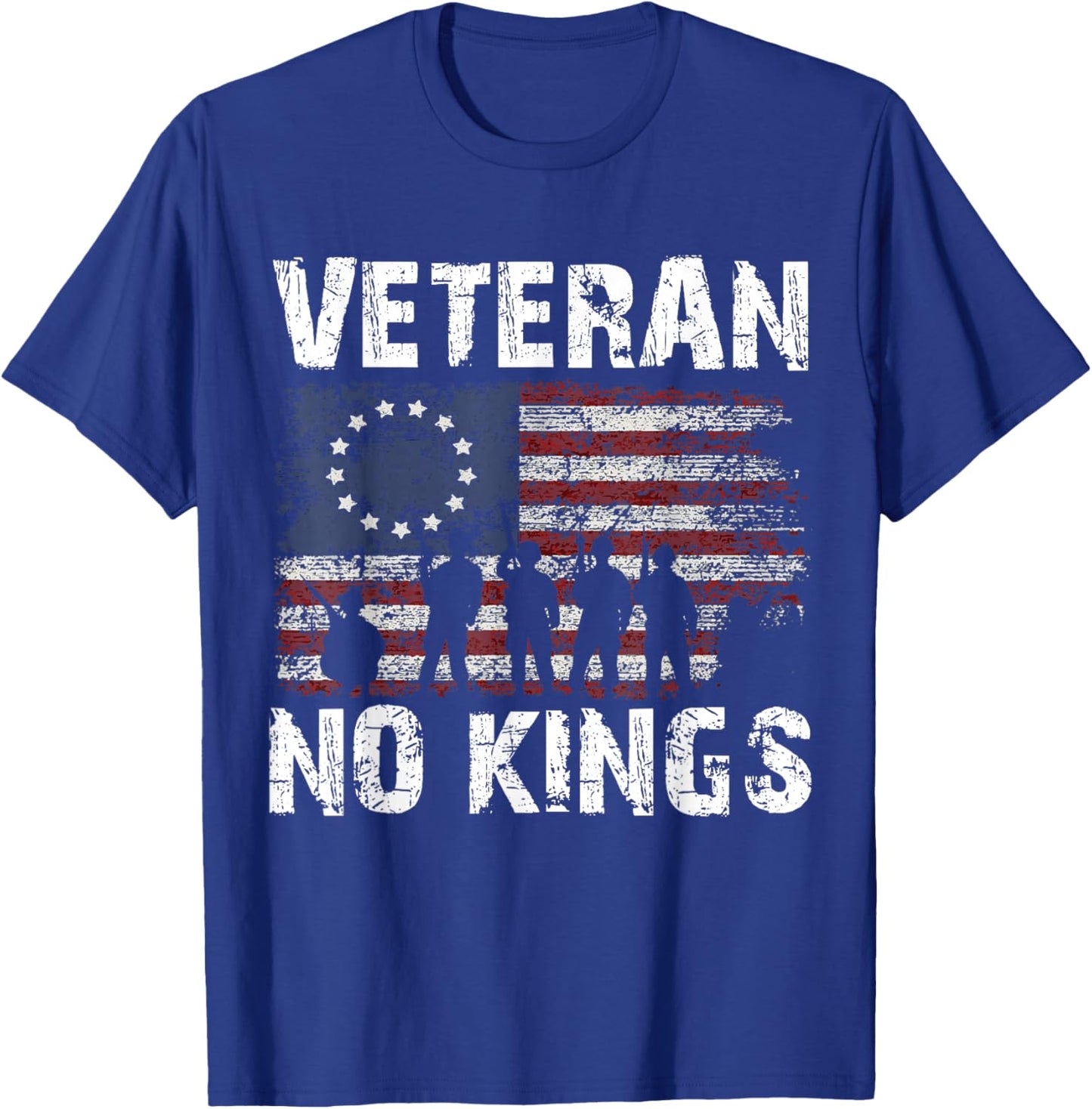 No Kings Vintage America Flag Veterans T-Shirt - T-Shirt | Royal