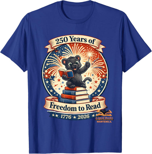 250 Years of Freedom to Read Patriotic Panther July 4th Art T-Shirt - T-Shirt | Royal