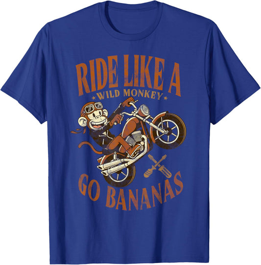 Biker Monkey Ride Like A Wild Monkey Go Bananas Motorcycle T-Shirt - T-Shirt | Royal