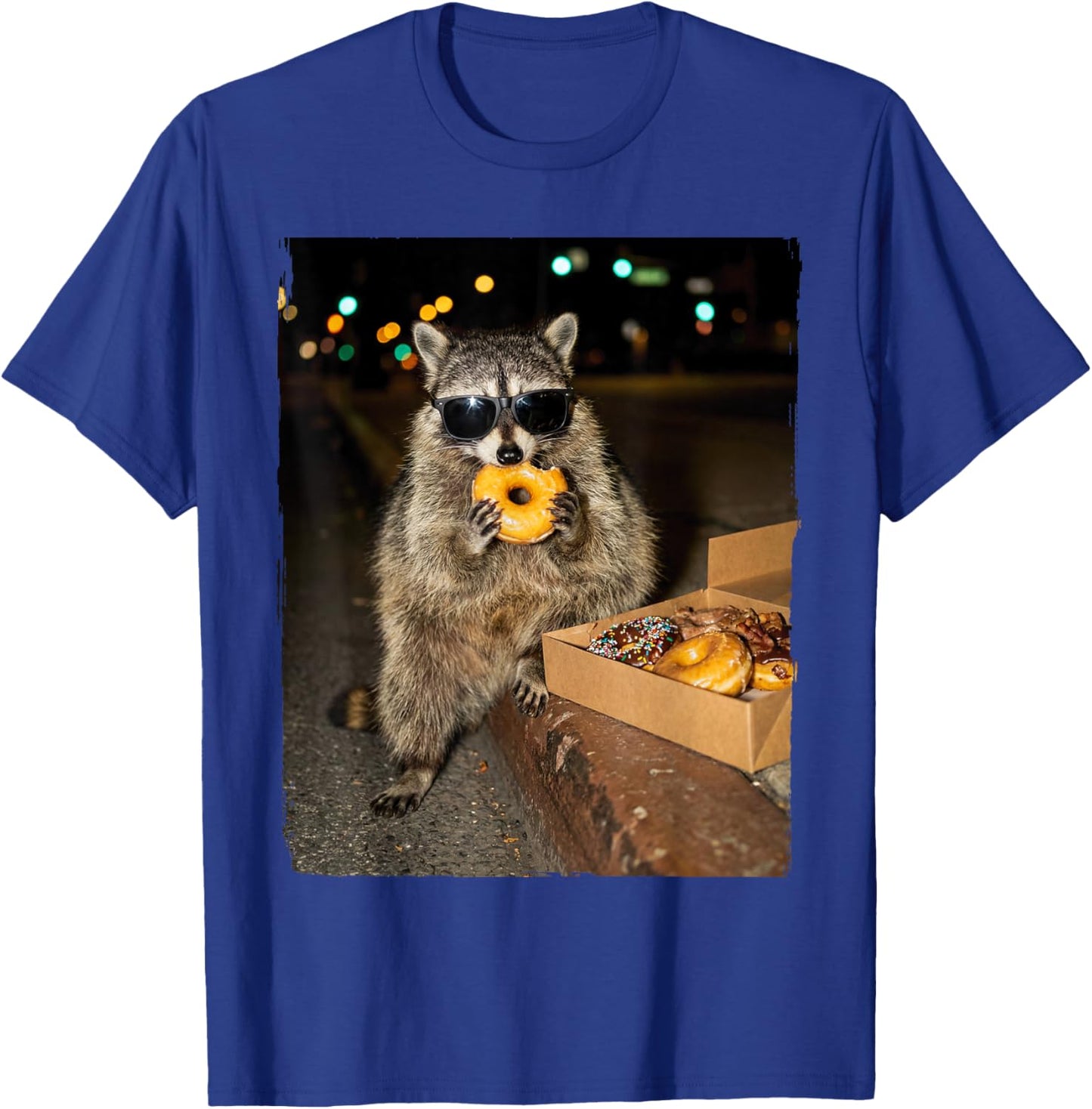 Funny Raccoon Eating Donuts Men Women Meme T-Shirt - T-Shirt | Royal