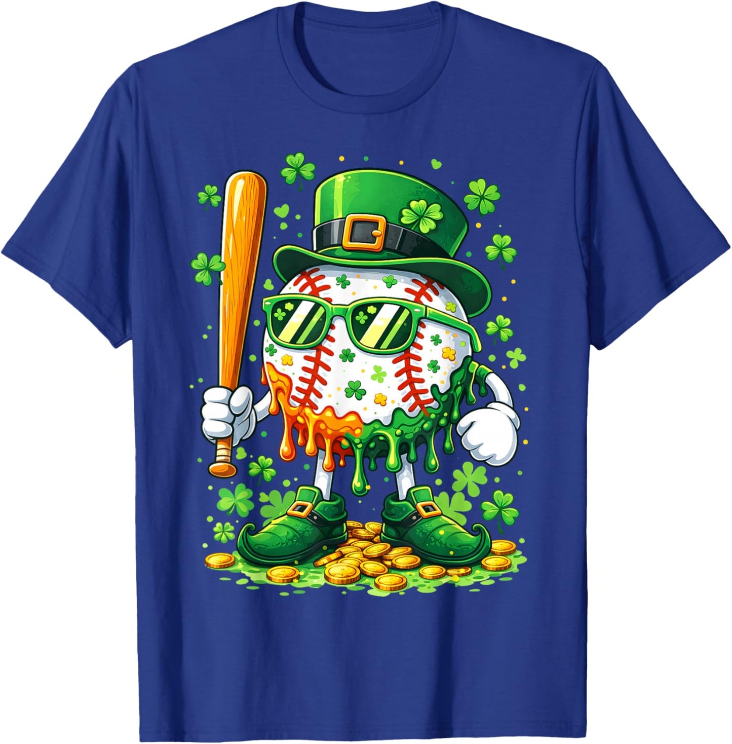 Drip Baseball St Patricks Day Kids Leprechaun Shamrock T-Shirt - T-Shirt | Royal