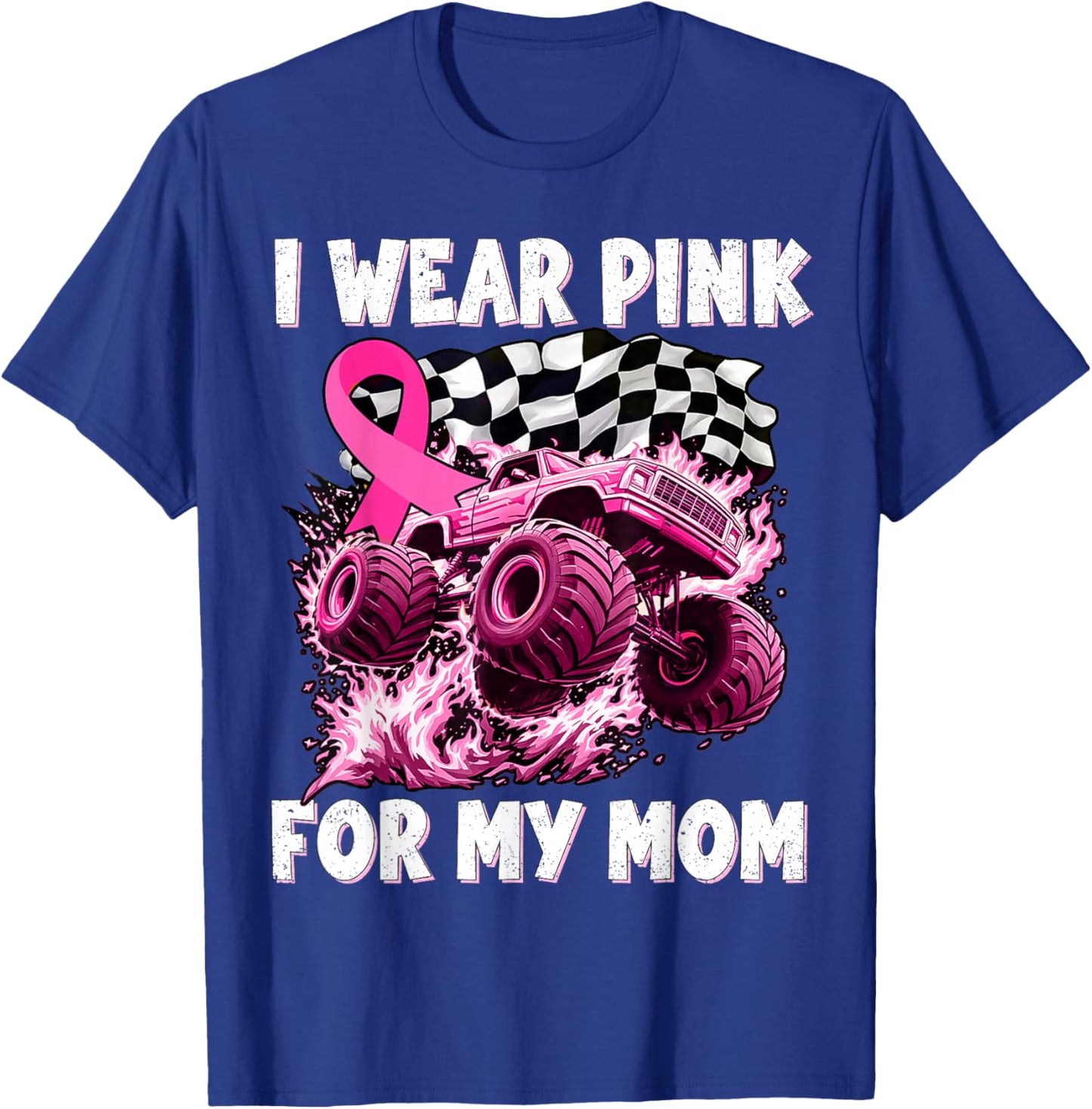 I Wear Pink for My Mom Breast Cancer Monster Truck Youth Kid T-Shirt - T-Shirt | Royal