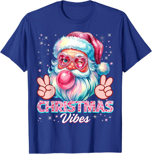 Christmas Vibes Cute Pink Santa Vintage Retro Pjs Women Girl T-Shirt - T-Shirt | Royal
