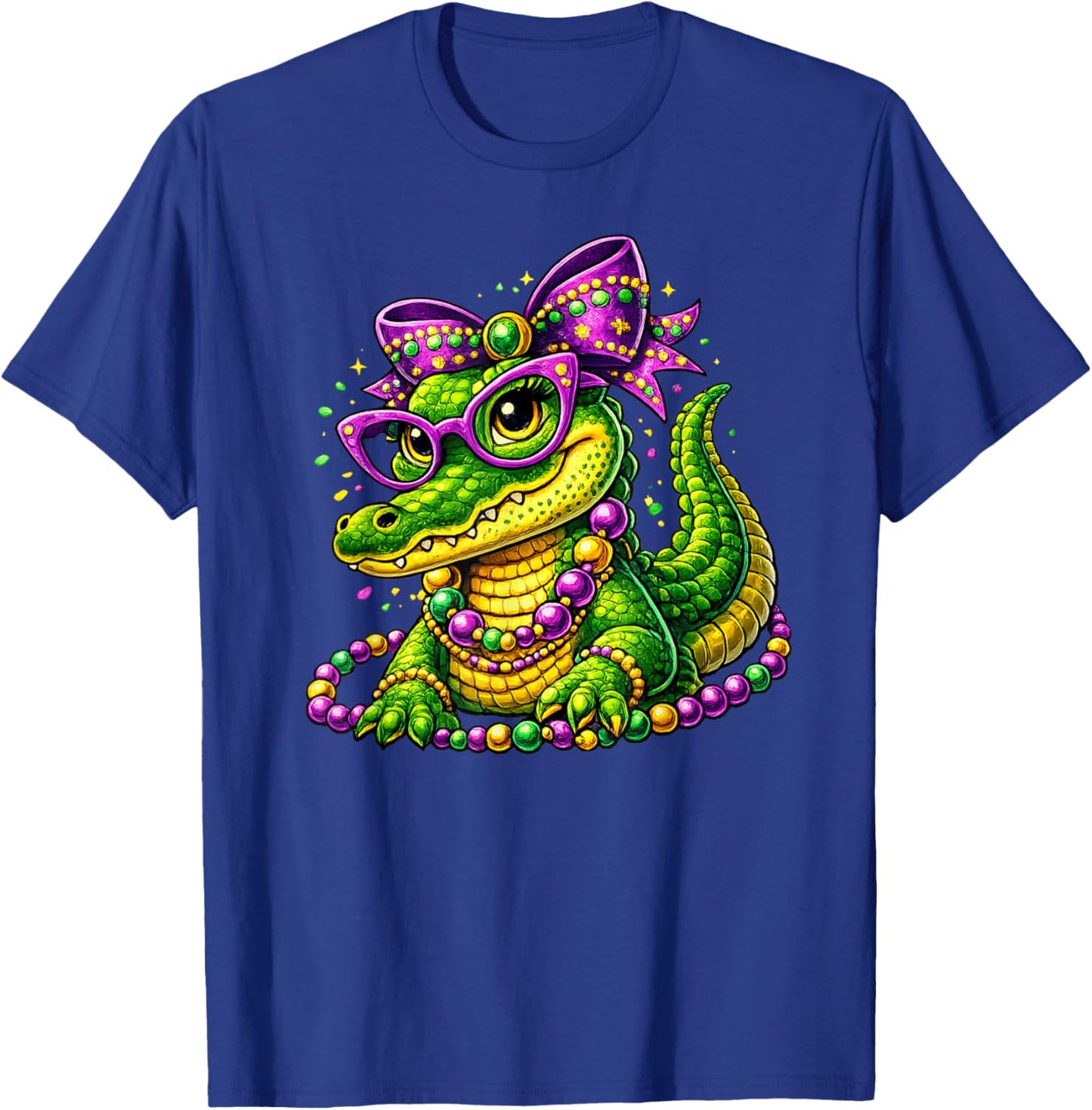 Cute Mardi Gras Alligator Gator Beads Mask Carnival Couples T-Shirt - T-Shirt | Royal