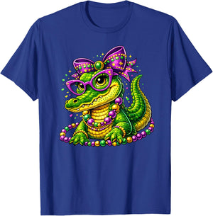 Cute Mardi Gras Alligator Gator Beads Mask Carnival Couples T-Shirt - T-Shirt | Royal