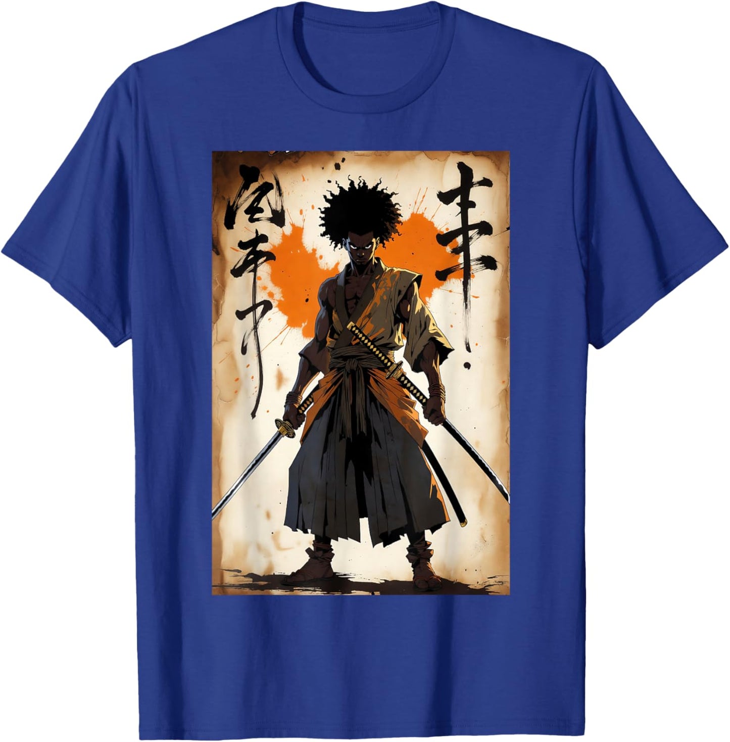 African Samurai Afro American Vintage Bushido Katana Warrior T-Shirt - T-Shirt | Royal