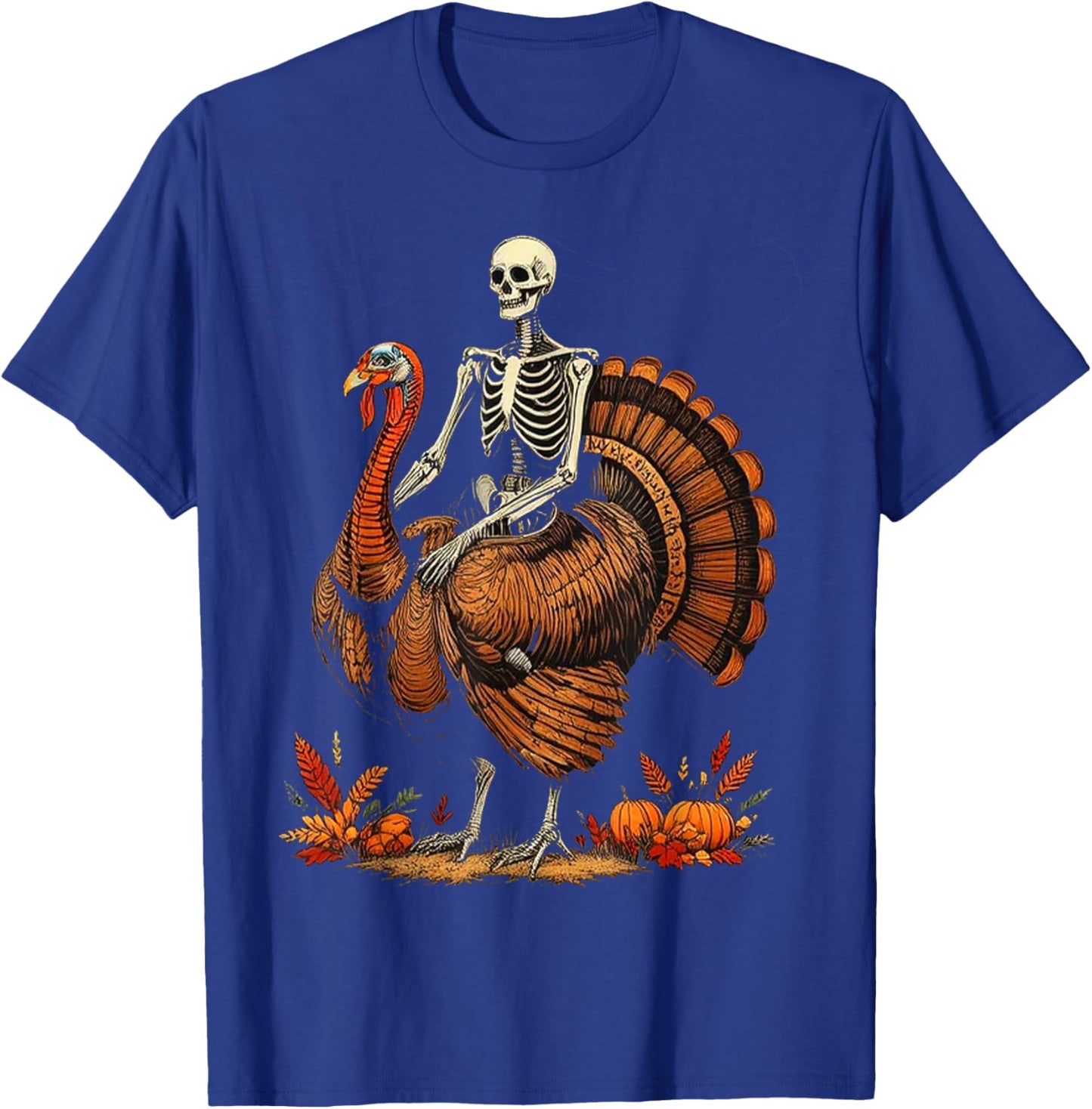 Skeleton Riding Turkey Thanksgiving Day Women Kids T-Shirt - T-Shirt | Royal