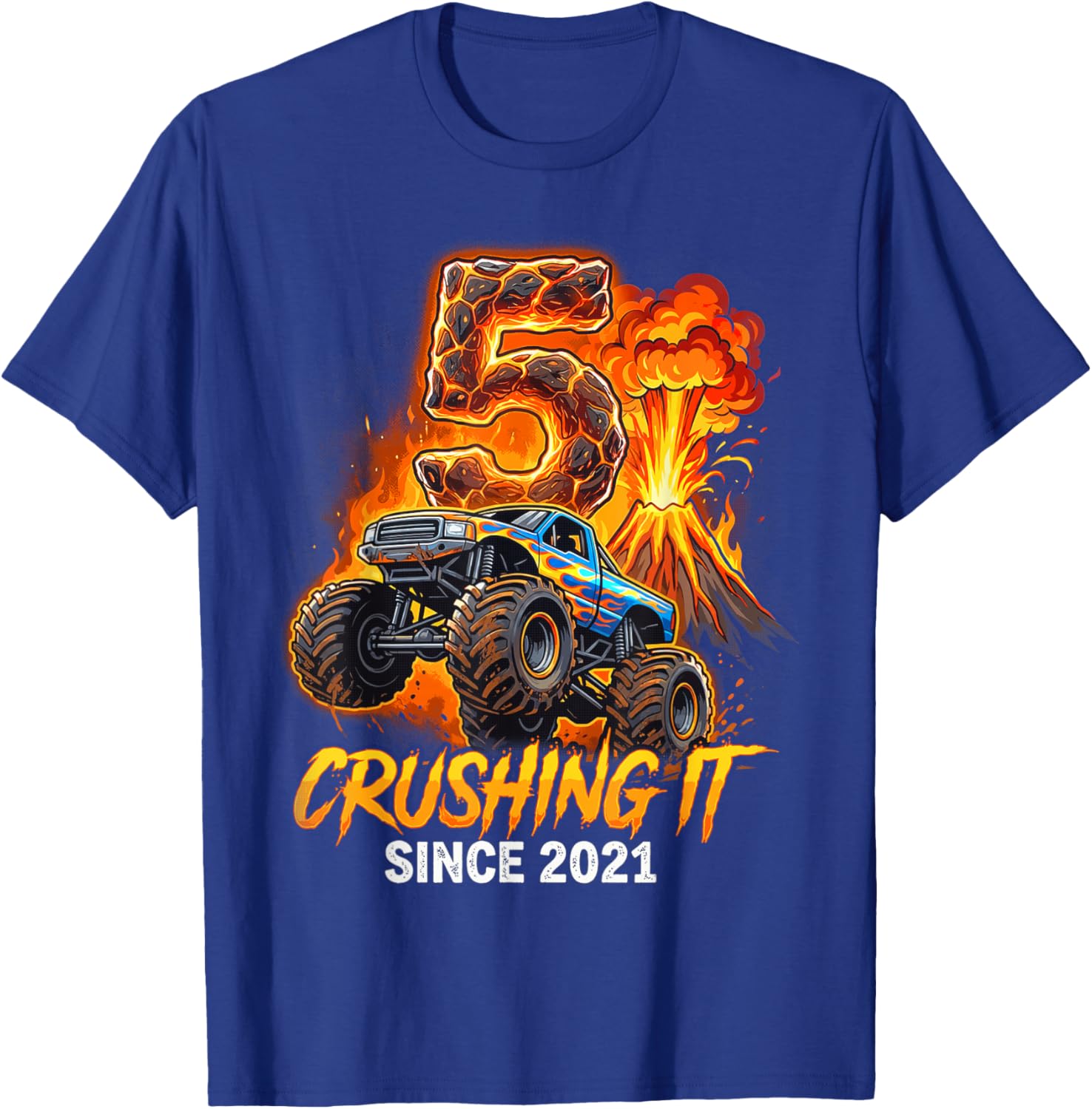Birthday Monster Truck 5 Year Old Boys 5th Party Born 2021 T-Shirt - T-Shirt | Royal