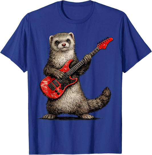 Funny Ferret Playing Guitar Rock and Roll Gifts Men Women T-Shirt - T-Shirt | Royal