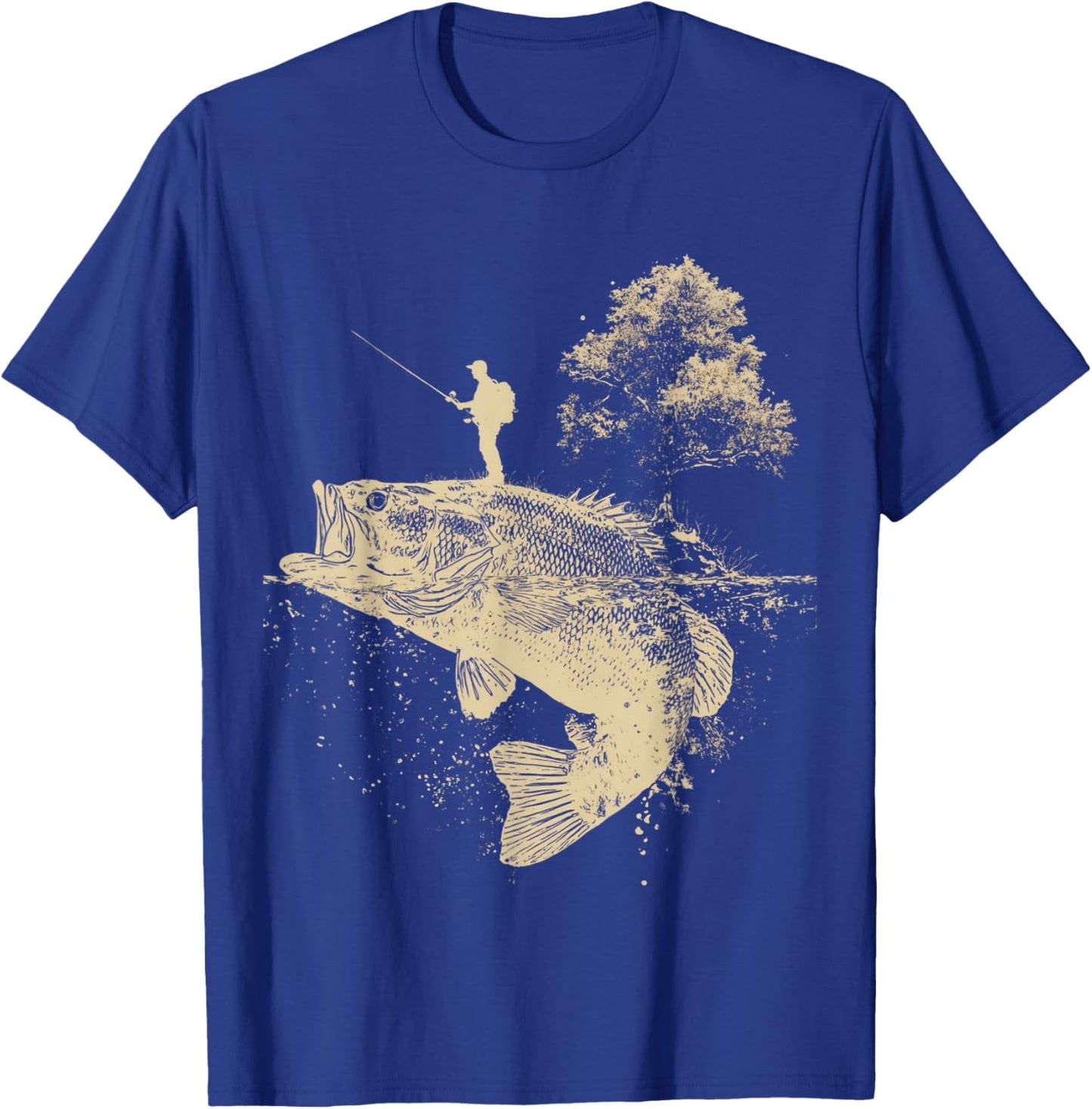 Largemouth Bass Fishing Adventure Angler Silhouette Nature T-Shirt - T-Shirt | Royal