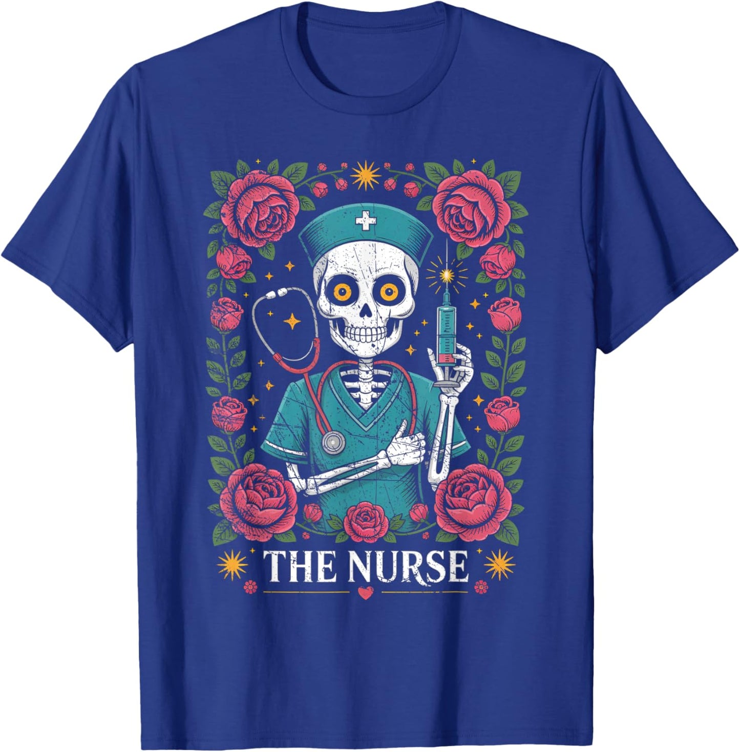 The Nurse Skeleton and Flower T-Shirt - T-Shirt | Royal