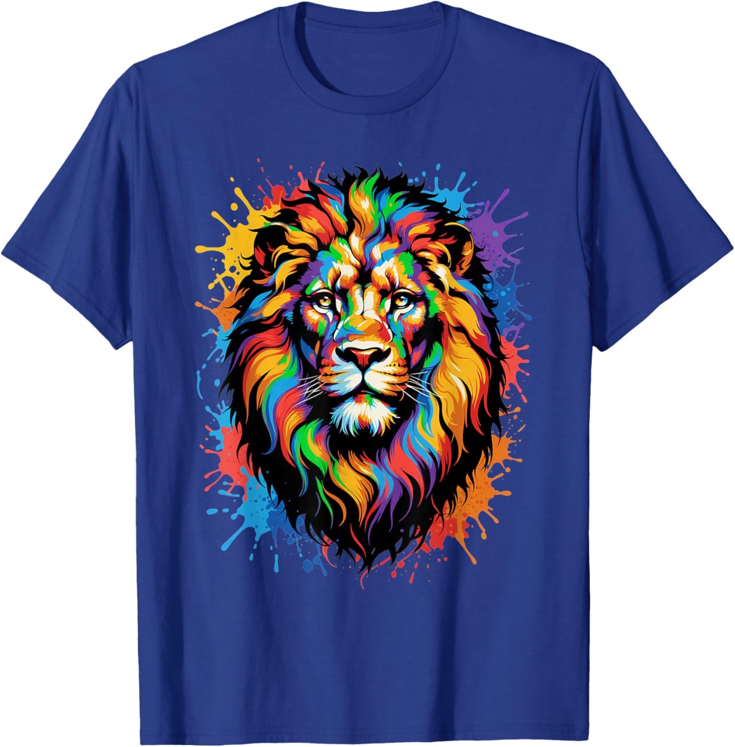 Colorful Lion Face Paint Splash Art T-Shirt - T-Shirt | Royal