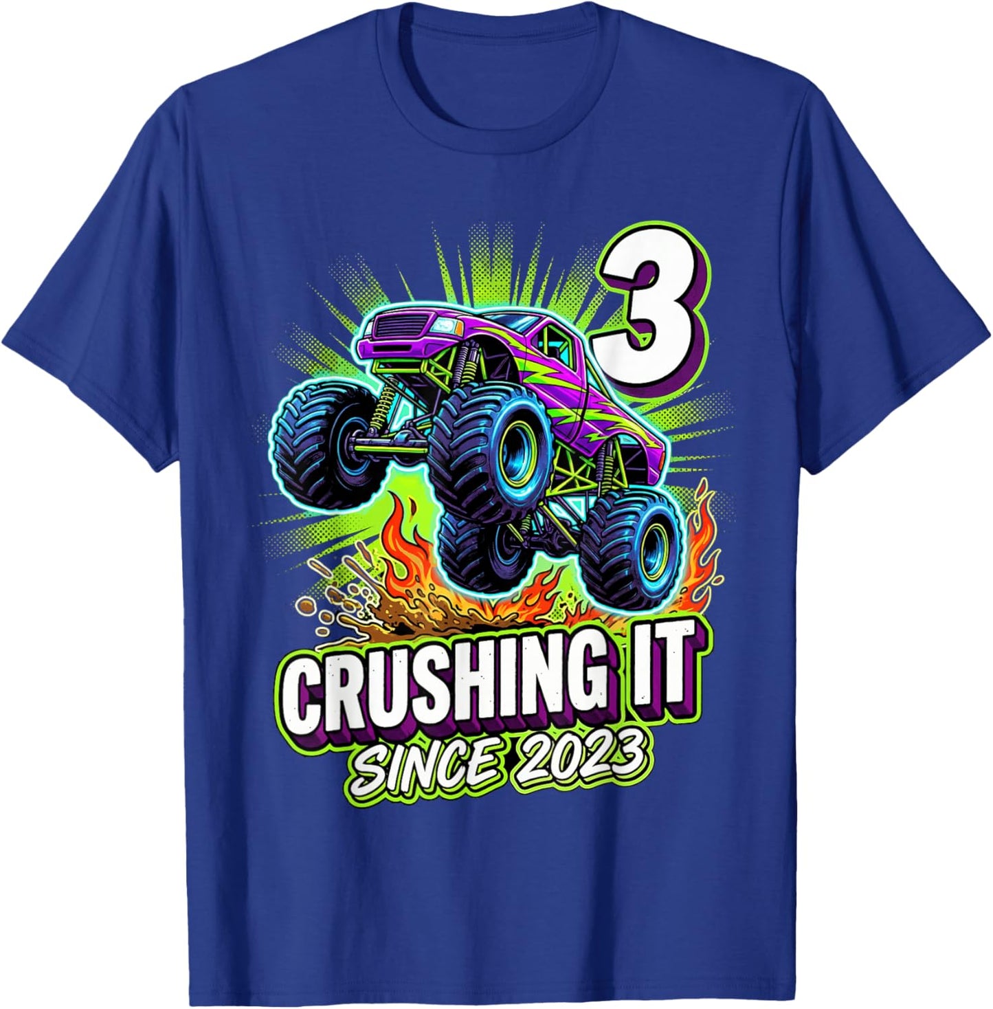Birthday Monster Truck 3 Year Old Boys 3rd Party Born 2023 T-Shirt - T-Shirt | Royal