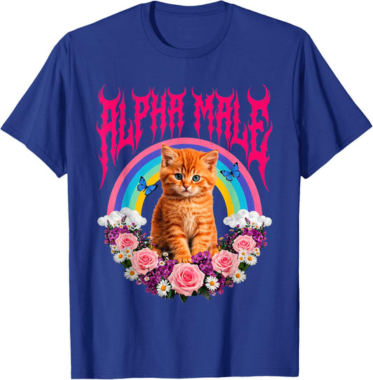 Cute Alpha Male Funny Cat Kitten Rainbow Floral T-Shirt - T-Shirt | Royal