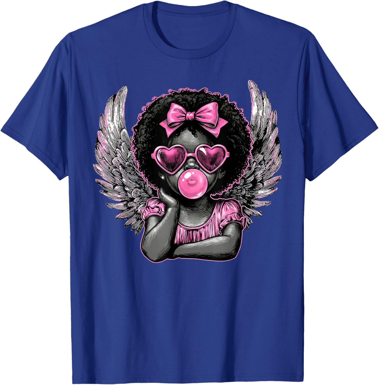 Afro Cupid with Sunglasses Blowing Bubble Gum Valentine T-Shirt - T-Shirt | Royal