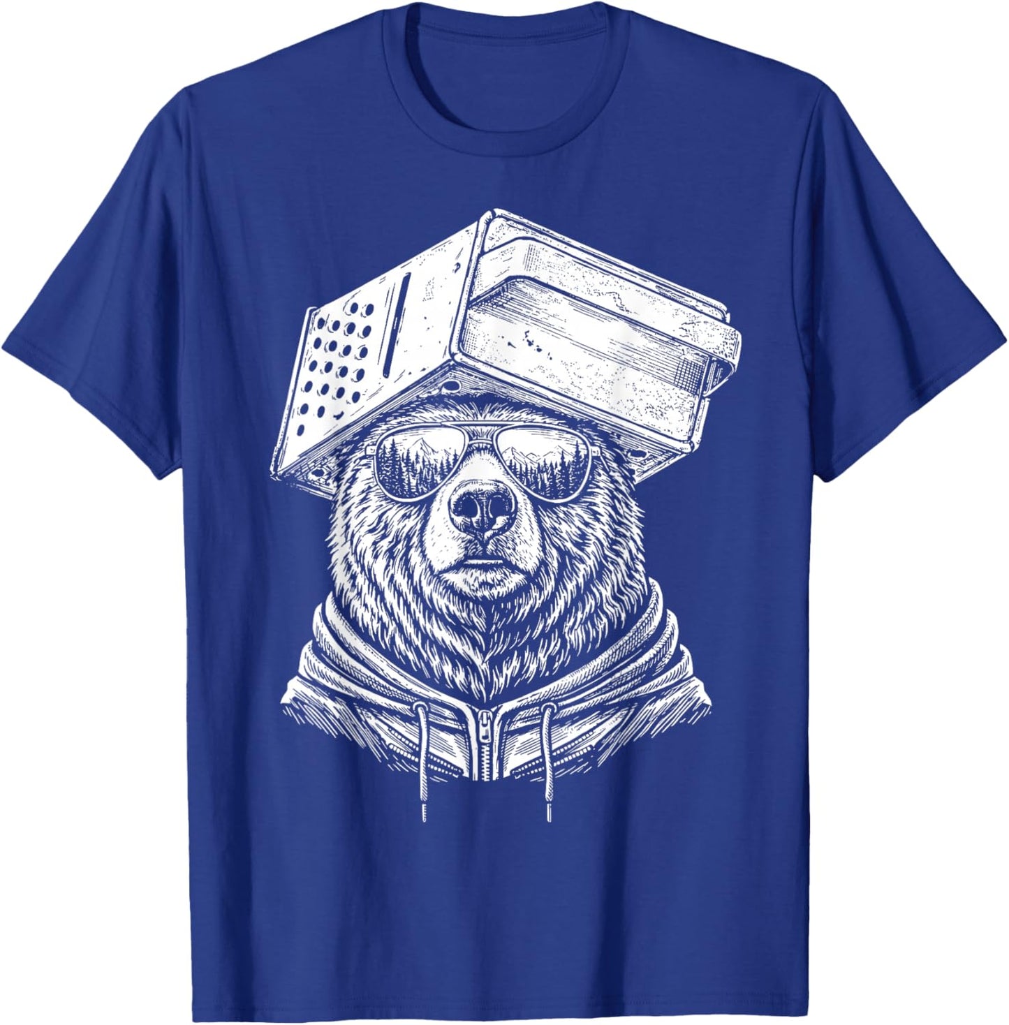 Retro Bear Wearing Cheese Grater Hat with Sunglasses Funny T-Shirt - T-Shirt | Royal